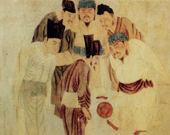 A painting depicting Emperor Taizu of Song playing cuju (i.e. Chinese football) with his prime minister Zhao Pu and other ministers, by the Yuan dynasty artist Qian Xuan (1235–1305) | soccerfansarena.com