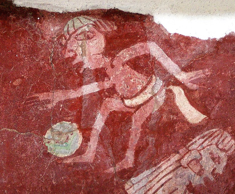 Paint of a Mesoamerican ballgame player of the Tepantitla murals in Teotihuacan | soccerfansarena.com